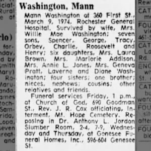 Obituary for Mann Washington